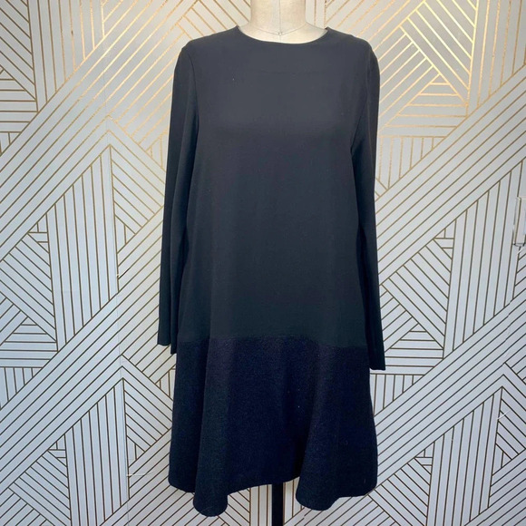 COS Black Wool Contrast Hem Long Sleeve Dress - Picture 1 of 11